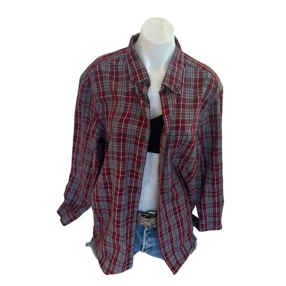 Mickey Mouse Flannel Plaid Shirt Shacket XL Red Oversize Unique Upcycled Disney - Picture 4 of 6